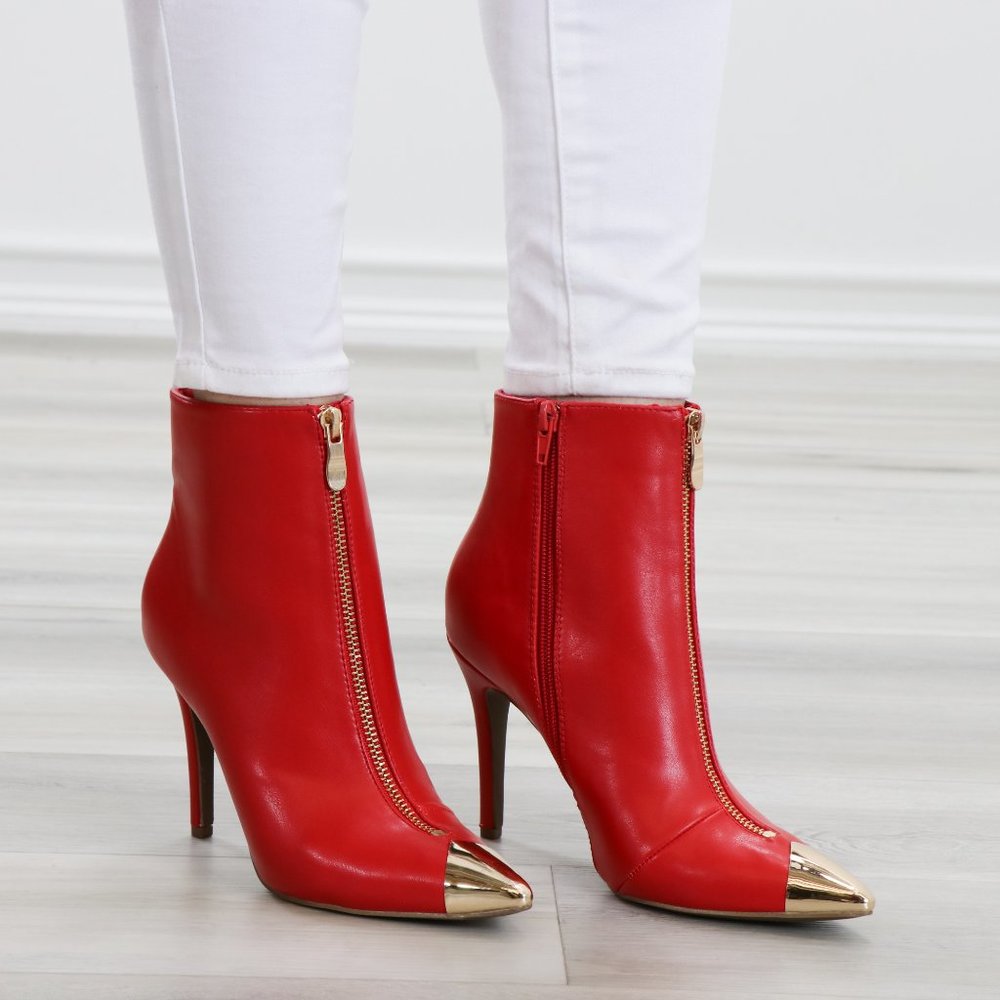 Pointy Toe Ankle Red Boots Faux Leather_8